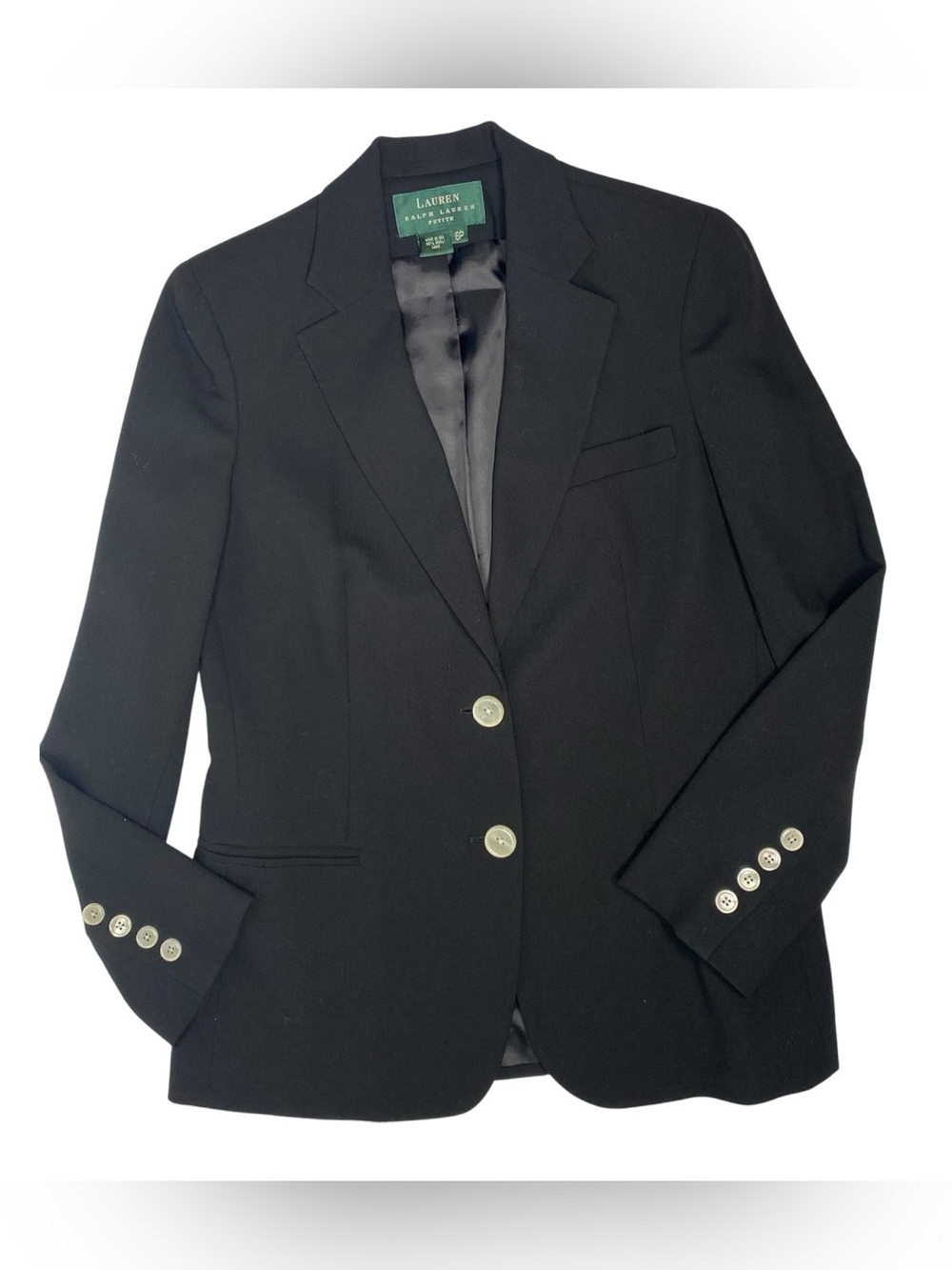 Lauren Ralph Lauren Suit Wool Black 2Pc. Suit Straight Leg Sz 6 Petite